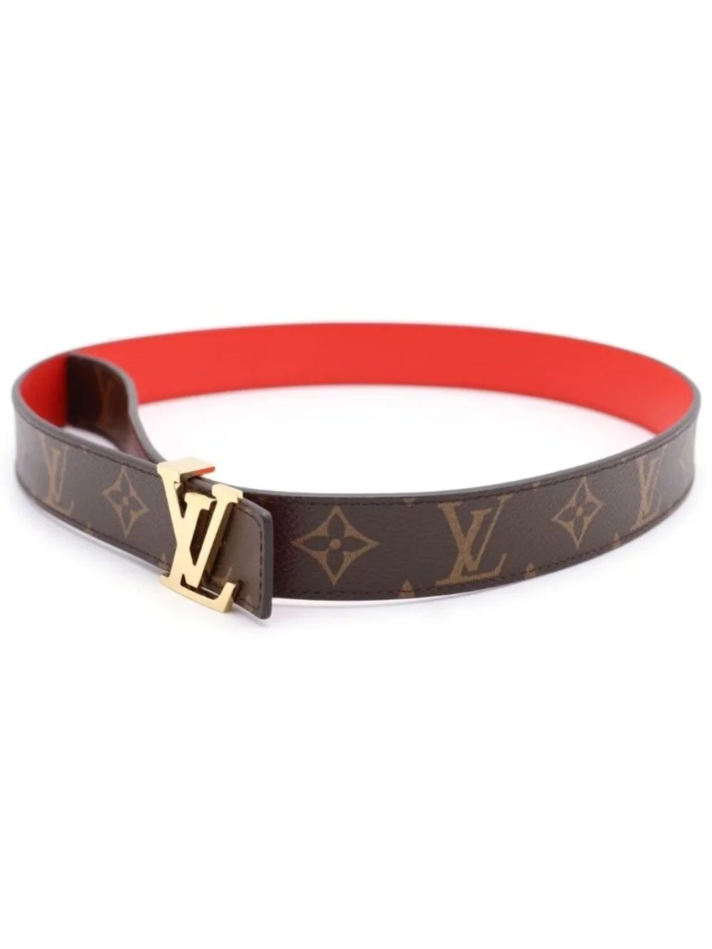 Louis Vuitton Ceinture LV Initial 30 Reversible Leather Belt Red Brown Gold
